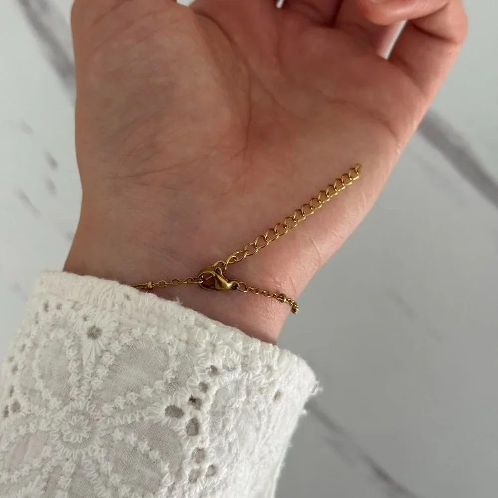 SKU0199‎ Gold Blue Aquamarine Gemstone Women Fashion Bracelet Stainless steel